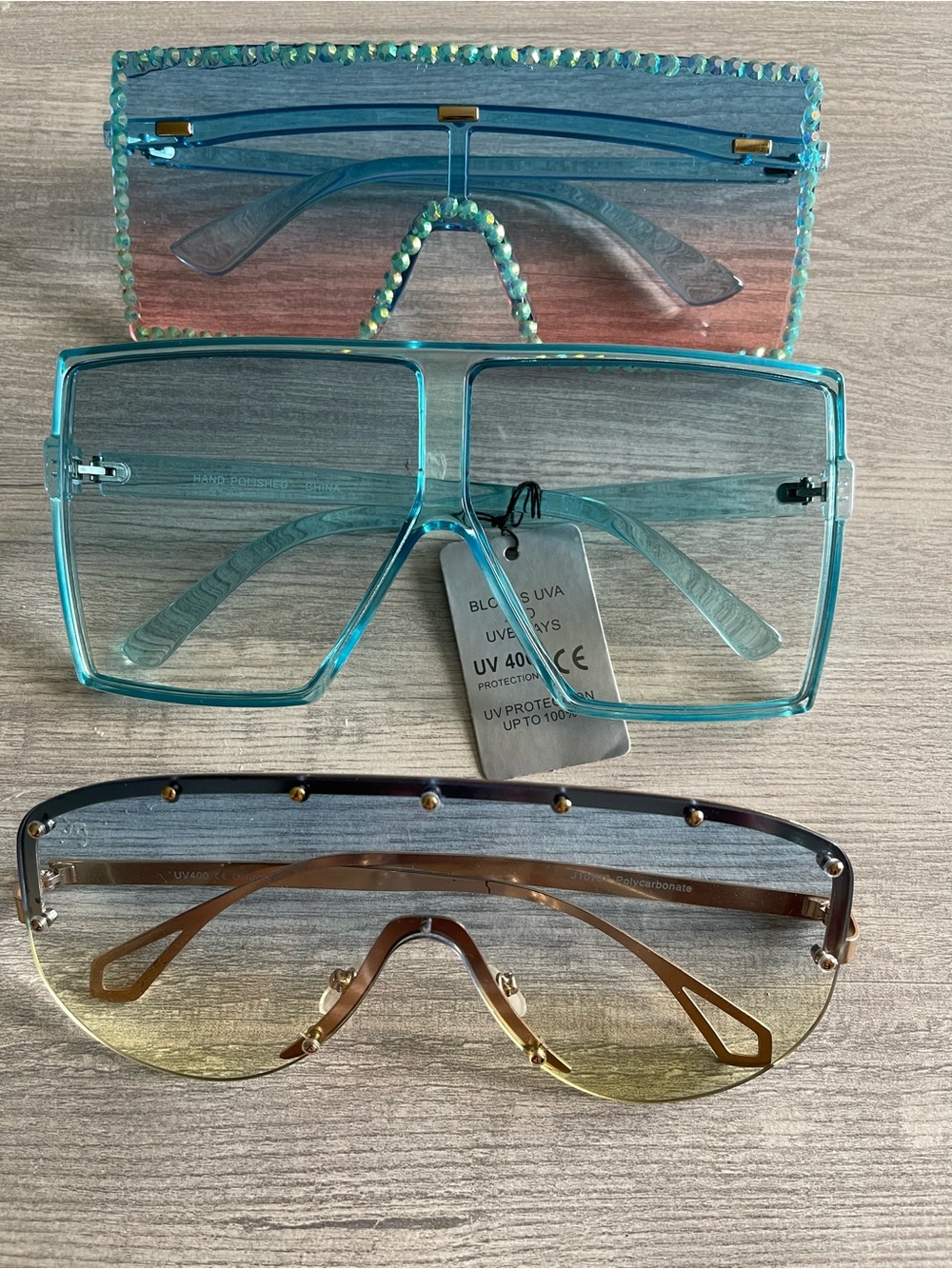 3-Piece Oversized Shield Sunglasses Set - Blue